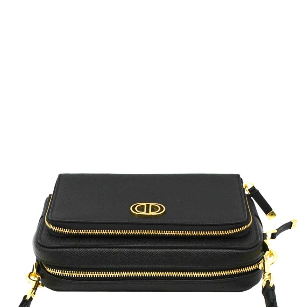 CHRISTIAN DIOR  Caro Grained Leather Double Pouch Crossbody Bag Black - Picture 5 of 12